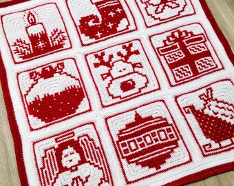 CROCHET PATTERN - Crazy Christmas Squares Pattern - Festive Crochet - Overlay Mosaic Crochet - Easy Fun Project