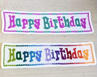 CROCHET PATTERN - Happy Birthday Banner - Rainbow Stash Buster - Decoration - Overlay Mosaic Crochet - Easy Fun Project