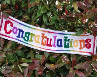 CROCHET PATTERN - Congratulations Banner - Overlay Mosaic Crochet - Easy Fun Project - Birthday Wedding Anniversary