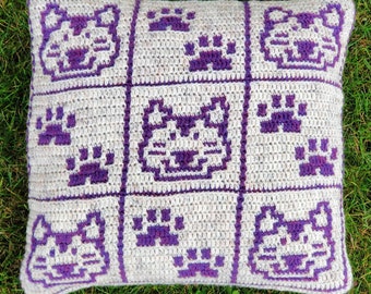 Cat and Paw Tiled Cushion - Simple Overlay Mosaic Crochet - using MOTIFS Collection