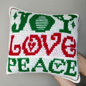 CROCHET PATTERN Joy Love Peace Chair Cushion Overlay Mosaic Crochet Easy Fun Project CPC511-P image 2