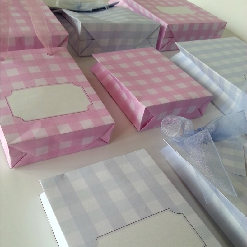 Printable Gingham Gift Party Bags Blue and Pink Instant PDF Download Template Tutorial Easy image 4