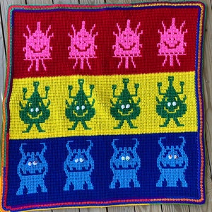 Monster Mischief Overlay Mosaic Crochet Blanket and Cushion Easy image 8