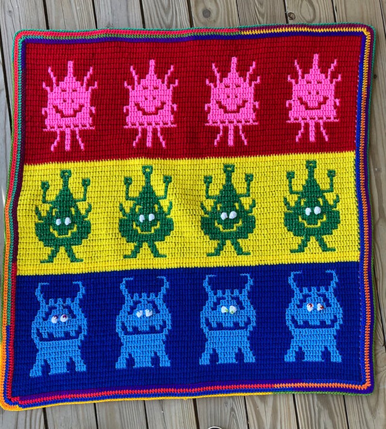 Monster Mischief Overlay Mosaic Crochet Blanket and Cushion Easy image 8