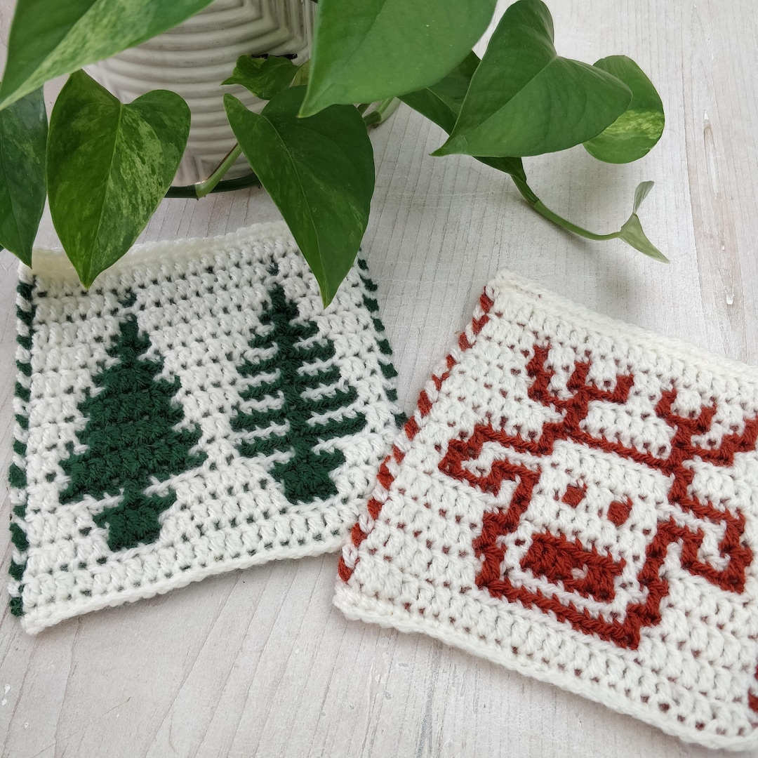Crochet Pattern Reindeer and Fir Motifs Overlay Mosaic Crochet