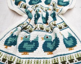 CROCHET PATTERN - Duck Gallery Blanket - Ducks Crochet Baby Blanket - Overlay Mosaic Crochet - Intermediate Fun Project