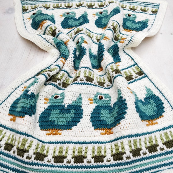 CROCHET PATTERN - Duck Gallery Blanket - Ducks Crochet Baby Blanket - Overlay Mosaic Crochet - Intermediate Fun Project
