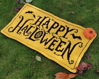 CROCHET PATTERN - Happy Halloween Banner - Overlay Mosaic Crochet - Easy Fun Project - Banner Decoration Spooky Seasonal
