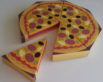 Pizza Slice Party Box Bag - downloadbare afdrukbare pdf-sjabloon - leuke, ongebruikelijke geschenkdoos - Pepperami Pizza