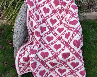 Crochet Pattern - Cross My Heart - Fun Seamless Heart and Lattice - for Blankets Cushions - easy adaptable overlay mosaic crochet