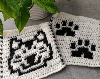 Cat & Paw Motifs - Simple Overlay Mosaic Crochet - MOTIFS Collection