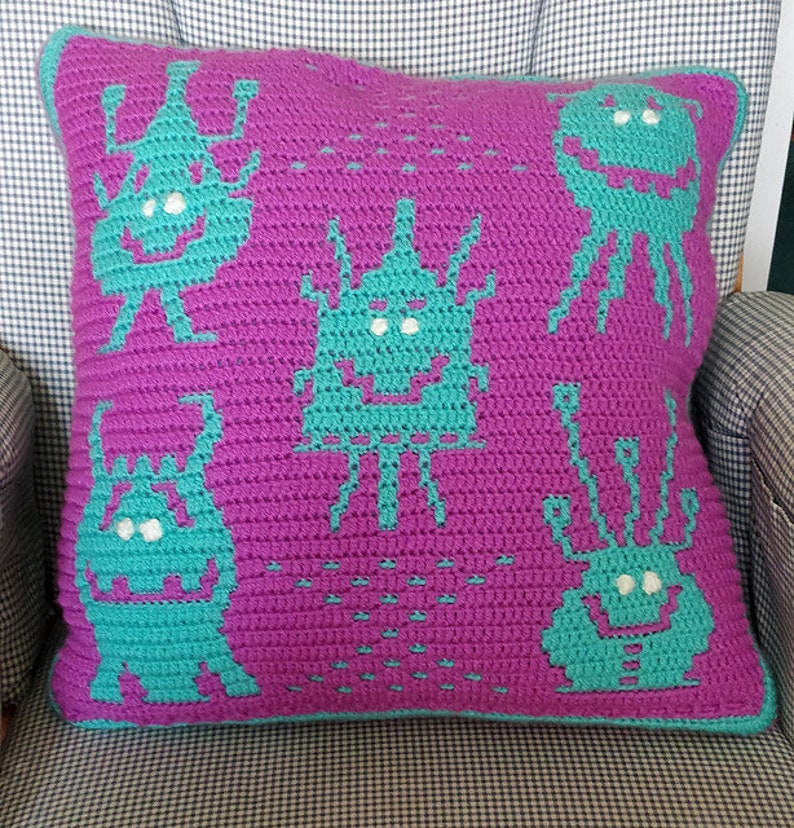 Monster Mischief Overlay Mosaic Crochet Blanket and Cushion Easy image 6