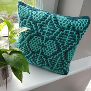 CROCHET PATTERN Scattering of Leaves Cushion Cover Overlay Mosaic Crochet Easy Fun Project image 1