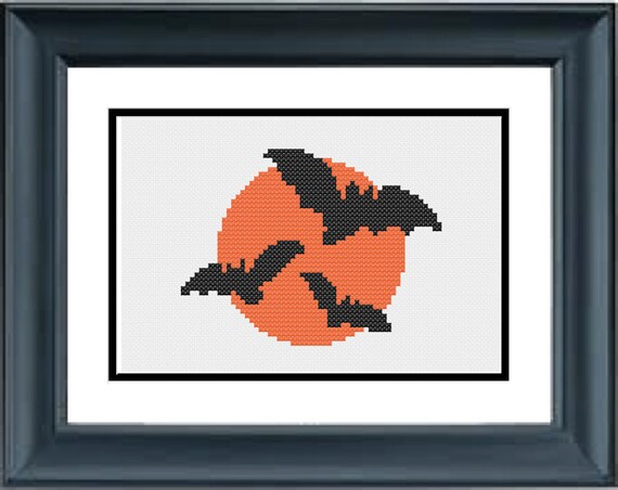 Flying Bats Halloween Cross Stitch Pattern Pdf Etsy