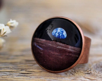 Earth from Moon, Earth Seen From the Moon, Earth Ring, Rising Earth, Moon Ring, Moon Surface, Solar System Ring, Apollo Moon