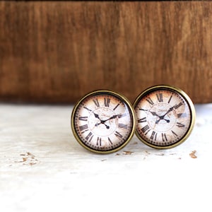 Clock Earrings, Clock Studs, Retro Clock Earrings, Clock Jewelry, Retro Clock, Watch Earrings, Retro Watch Earrings, Steampunk Studs
