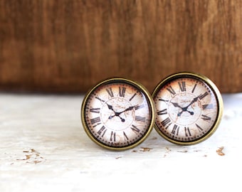 Clock Earrings, Clock Studs, Retro Clock Earrings, Clock Jewelry, Retro Clock, Watch Earrings, Retro Watch Earrings, Steampunk Studs