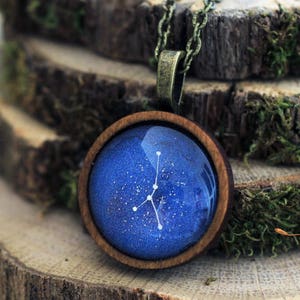 Cancer Necklace, Cancer, Cancer Constellation, Zodiac Necklace, Cancer Zodiac Pendant, Constellation Necklace, Wooden Necklace, Space