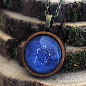 Collana Bilancia, Bilancia, Costellazione della Bilancia, Collana dello Zodiaco, Ciondolo dello Zodiaco Bilancia, Collana della Costellazione, Collana di Legno, Collana dello Spazio