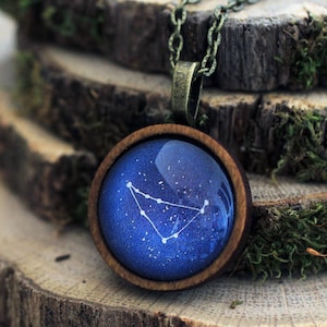 Capricorn Necklace, Capricorn Constellation, Zodiac Necklace, Capricorn Zodiac Pendant, Constellation Necklace, Wooden Necklace, Space