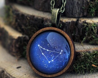 Capricorn Necklace, Capricorn Constellation, Zodiac Necklace, Capricorn Zodiac Pendant, Constellation Necklace, Wooden Necklace, Space