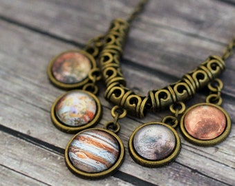 Jupiter Necklace, Galilean Moons Necklace, Jupiter Moons Necklace, Callisto, Ganymede, Io, Europa, Jupiter, Solar System Necklace, Space