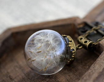 Dandelion Necklace, Dandelion Seed, Wish Necklace, Dandelion Sphere, Dandelion Orb, Real Flower Sphere, Botanical Necklace