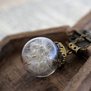 Dandelion Necklace, Dandelion Seed, Wish Necklace, Dandelion Sphere, Dandelion Orb, Real Flower Sphere, Botanical Necklace