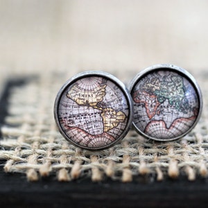 Mapa mundial Cufflinks, mapa del mundo antiguo, globos, joyas del mapa del mundo, gemelos de mapa, boda retro, regalo de los padrinos, mejor regalo del hombre