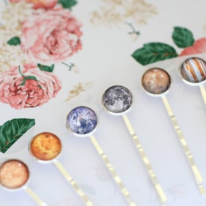 Solar System Hairpins, Planet Hairpins, Planet Bobby Pin, Space Bobby Pin, Moon Hairpin, Jupiter Hairpin, Earth,  Galaxy Hairpins, Space