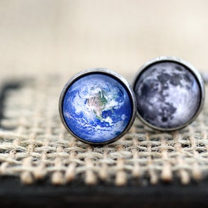 Earth and Moon Cufflinks, Earth Cufflinks, Moon Cufflinks, Science Jewelry, Space Jewelry, Space Cufflinks, Space Wedding, Science Wedding