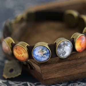 Planet Bracelet, Space Bracelet, Leather Planet Bracelet, Solar System Bracelet, Space Jewelry, Planet Jewelry, Galaxy Bracelet, Planets