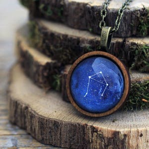 Collana libra, bilancia, Libra Constellation, zodiaco collana, pendente dello zodiaco Libra, costellazione collana, collana di legno, spazio collana