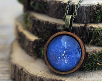 Cancer Necklace, Cancer, Cancer Constellation, Zodiac Necklace, Cancer Zodiac Pendant, Constellation Necklace, Wooden Necklace, Space