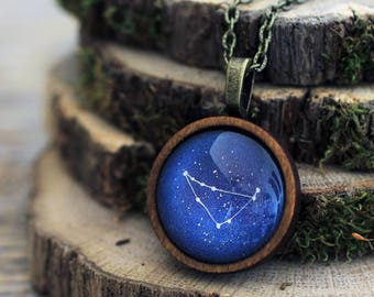 Capricorn Necklace, Capricorn Constellation, Zodiac Necklace, Capricorn Zodiac Pendant, Constellation Necklace, Wooden Necklace, Space