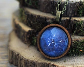 Virgo Necklace, Virgo, Virgo Constellation, Zodiac Necklace, Virgo Zodiac Pendant, Constellation Necklace, Wooden Necklace, Space Necklace