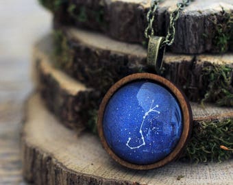 Scorpio Necklace, Scorpio Constellation, Zodiac Necklace, Scorpio Zodiac Pendant, Constellation Necklace, Wooden Necklace, Space Necklace