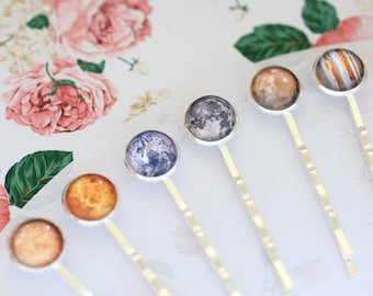 Solar System Hairpins, Planet Hairpins, Planet Bobby Pin, Space Bobby Pin, Moon Hairpin, Jupiter Hairpin, Earth,  Galaxy Hairpins, Space