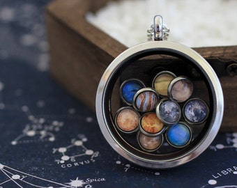 Planet Necklace, Planet Locket, Space Locket, Solar System Necklace, All planets Locket, Solar System Jewelry, Space, Galaxy Locket, Cosmos