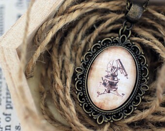 Telescope Necklace, Astronomy Necklace, Science Jewelry, Science Necklace, Telescope Pendant, Retro Astronomy, History Necklace, Stargaze