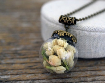 Jasmine Necklace, Real Jasmine, Dried Jasmine Necklace, Jasmine Jewelry, Terrarium Necklace, Dried Flowers Jewelry, Real Flowers Necklace