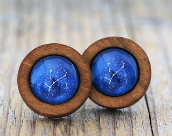 Virgo Earrings, Virgo Constellation, Zodiac Earrings, Virgo Zodiac Earrings, Constellation Earrings, Wooden Earrings, Celestial Zodiac Space