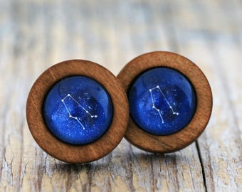 Gemini Earrings, Gemini Constellation, Zodiac Earrings, Gemini Zodiac Earrings, Constellation Earrings, Wooden Earrings, Celestial Zodiac