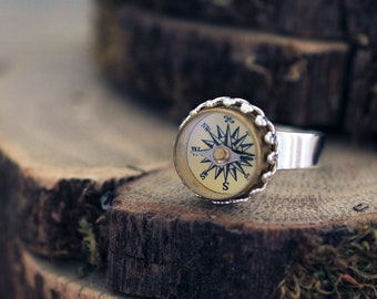 Compass Ring, Compass Jewelry, Functioning Compass Ring, Nautical Compass Ring