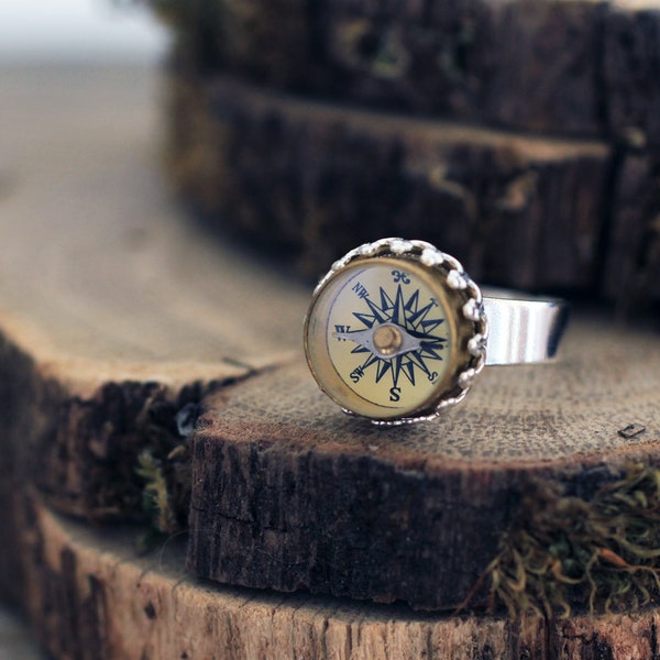 Compass Ring, Compass Jewelry, Functioning Compass Ring, Nautical Compass Ring