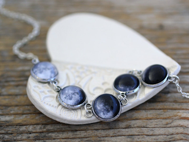 Moon Phase Necklace, Moon Phases, Moon Cycle, Moon Necklace, Solar System Necklace, Lunar Eclipse, Planet Necklace, Space Necklace image 3