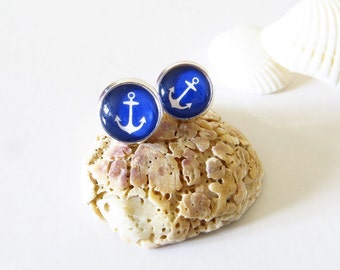 Navy Earrings, Summer Studs, Sea Earrings, Anchor Earrings, Anchor Studs, Nautical Studs, Blue Earrings, Ocean Earrings, Marine, Sailor