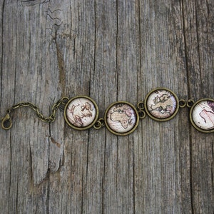 Monde carte Bracelet, Bracelet carte, carte du monde, Bracelet rétro carte, Globe, carte des Continents, Afrique, Europe, Amérique du Nord, Australie