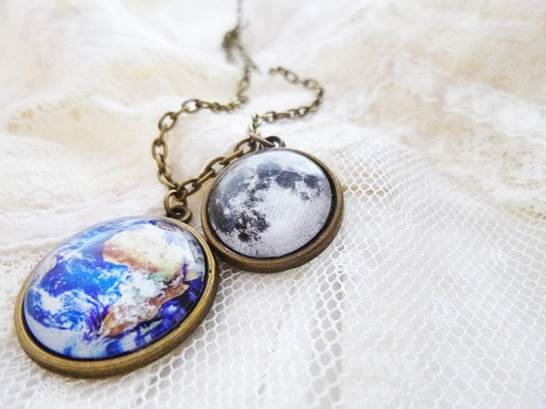 Science Planet Necklace Solar System Necklace Solar System Space Jewelry Universe Earth and Moon Astronomy Earth and Moon Necklace