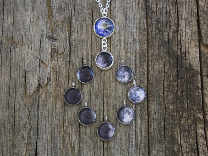 Earth and Your Birth Moon, Personal Birth Moon Phase, Personalized Moon Necklace, Custom Birth Moon Necklace, Custom Moon Phase, Birthmoon image 1